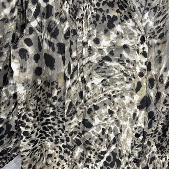 90s Gloria Vanderbilt Top Large Modal Animal Leopard Pleated Neutrals Tunic Loud - Picture 6 of 14